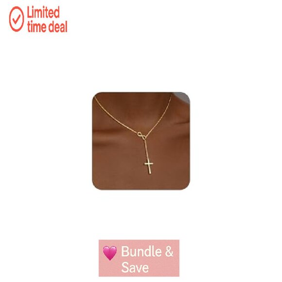 Dainty 14K Gold Filled Cross Infinity Necklace, 16" Chain with Extension - Picture 2 of 8